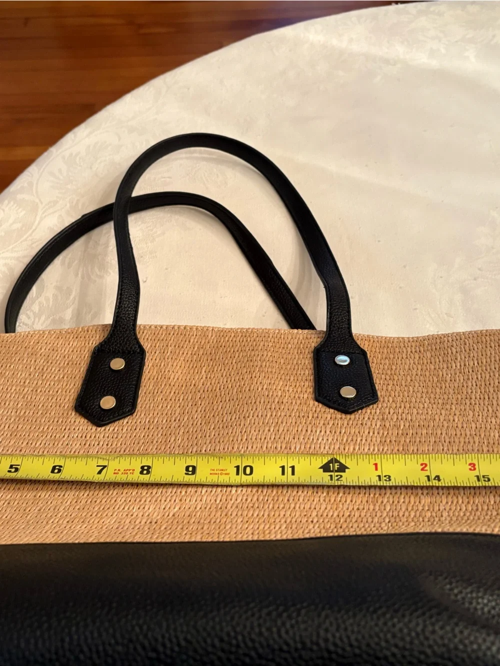 Woven Straw Tote Bag with Black Trim